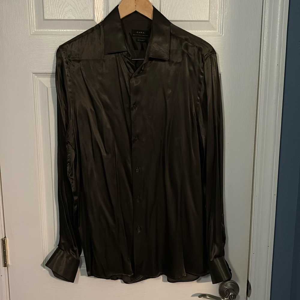 Men’s Zara Army Green Silk Shirt